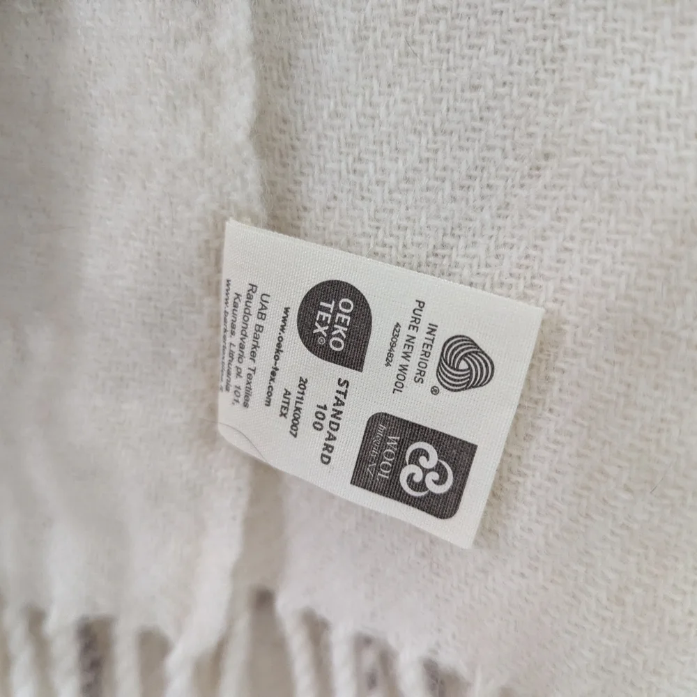 Vintage Barker Textiles 100% Wool Cream Plaid Throw Blanket 70